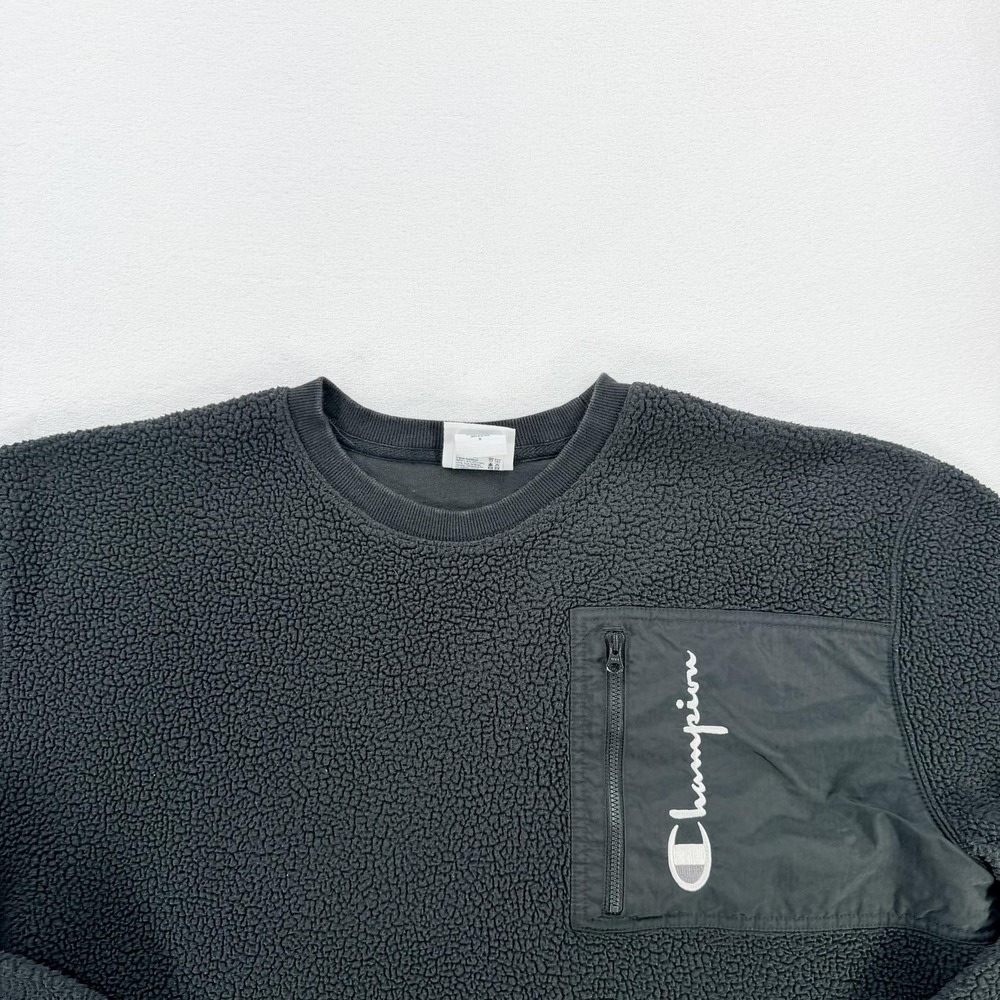 Champion Sweatshirt Mens XL Gray Sherpa Fleece Pullover Chest Pocket Logo - Picture 6 of 16